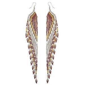 Southwestern Boho Seed Bead Tassel Dangling Statement French Wire Hook Earrings